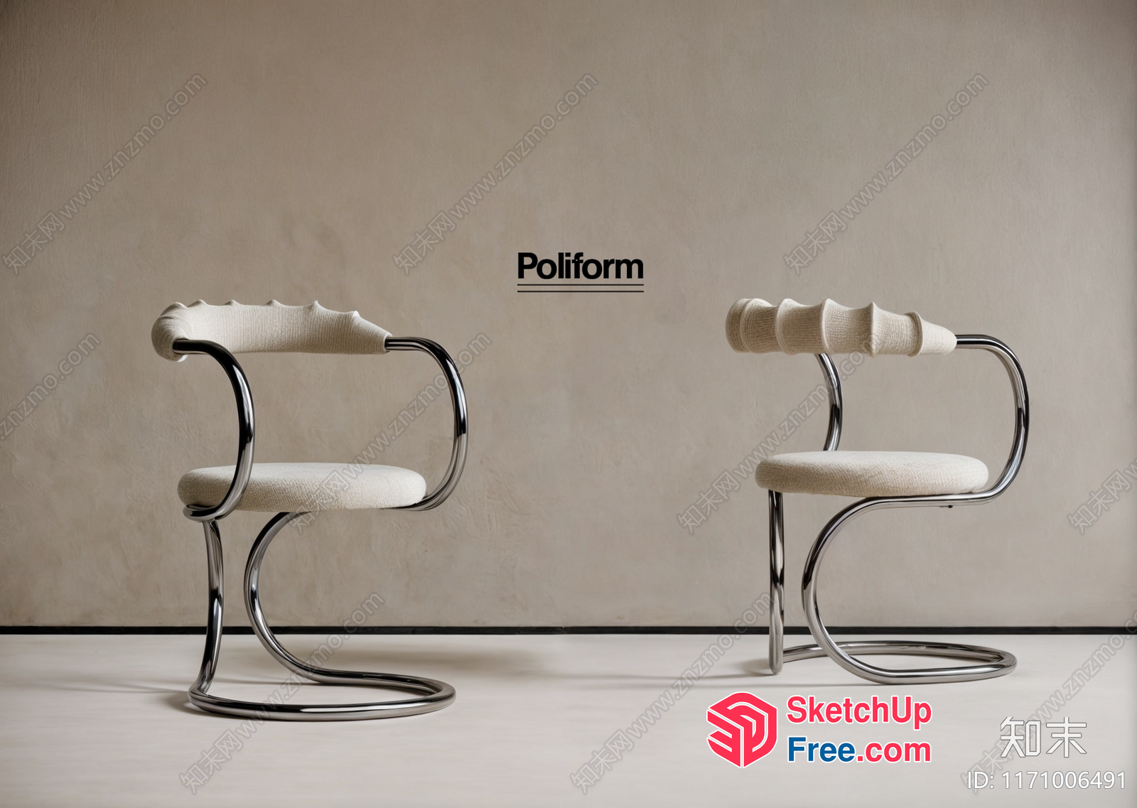 Poliform Chairs With Creamy Style Upholstery 3D SketchUp File