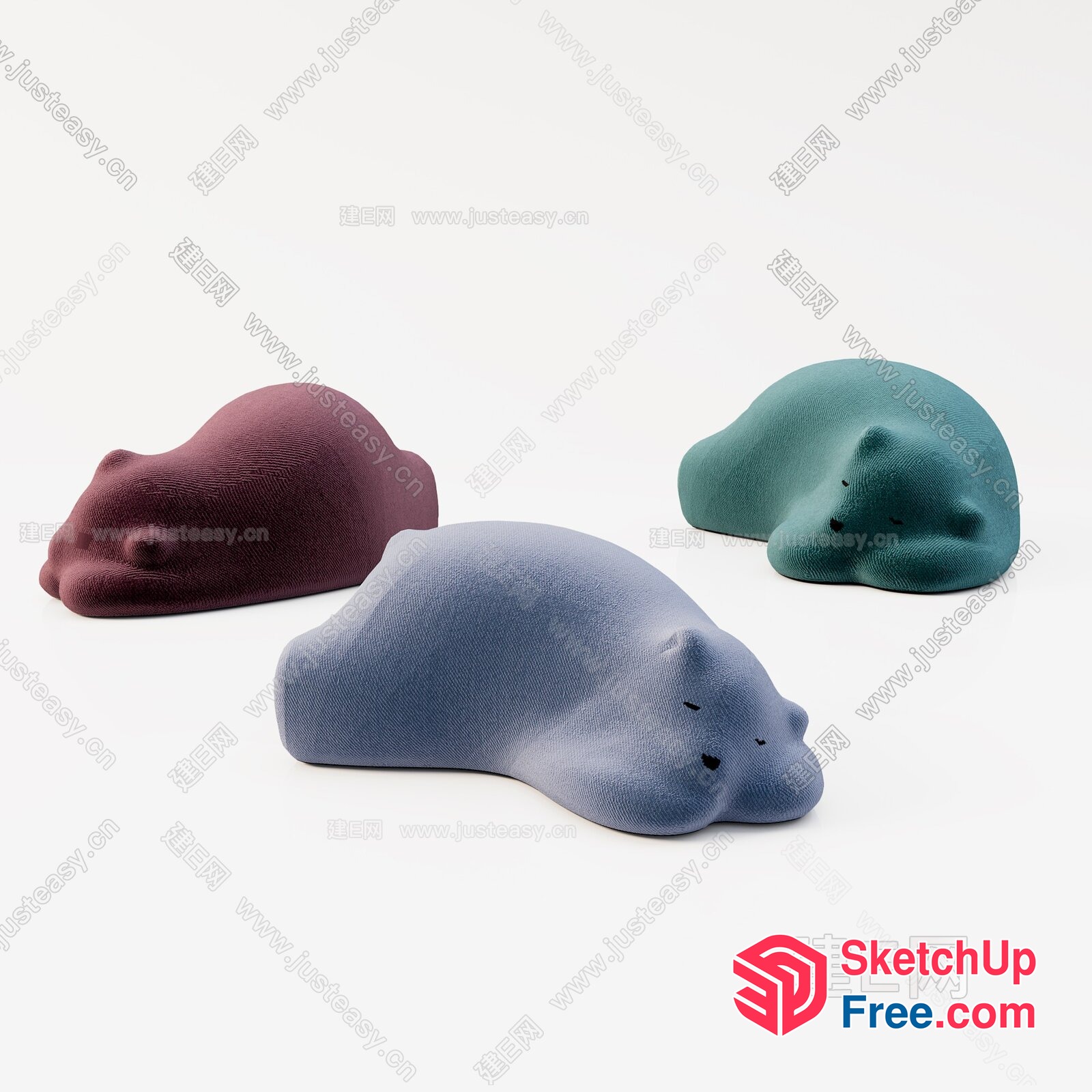 Colorful Animal-Shaped Pillows In Pastel Hues 3D SketchUp File