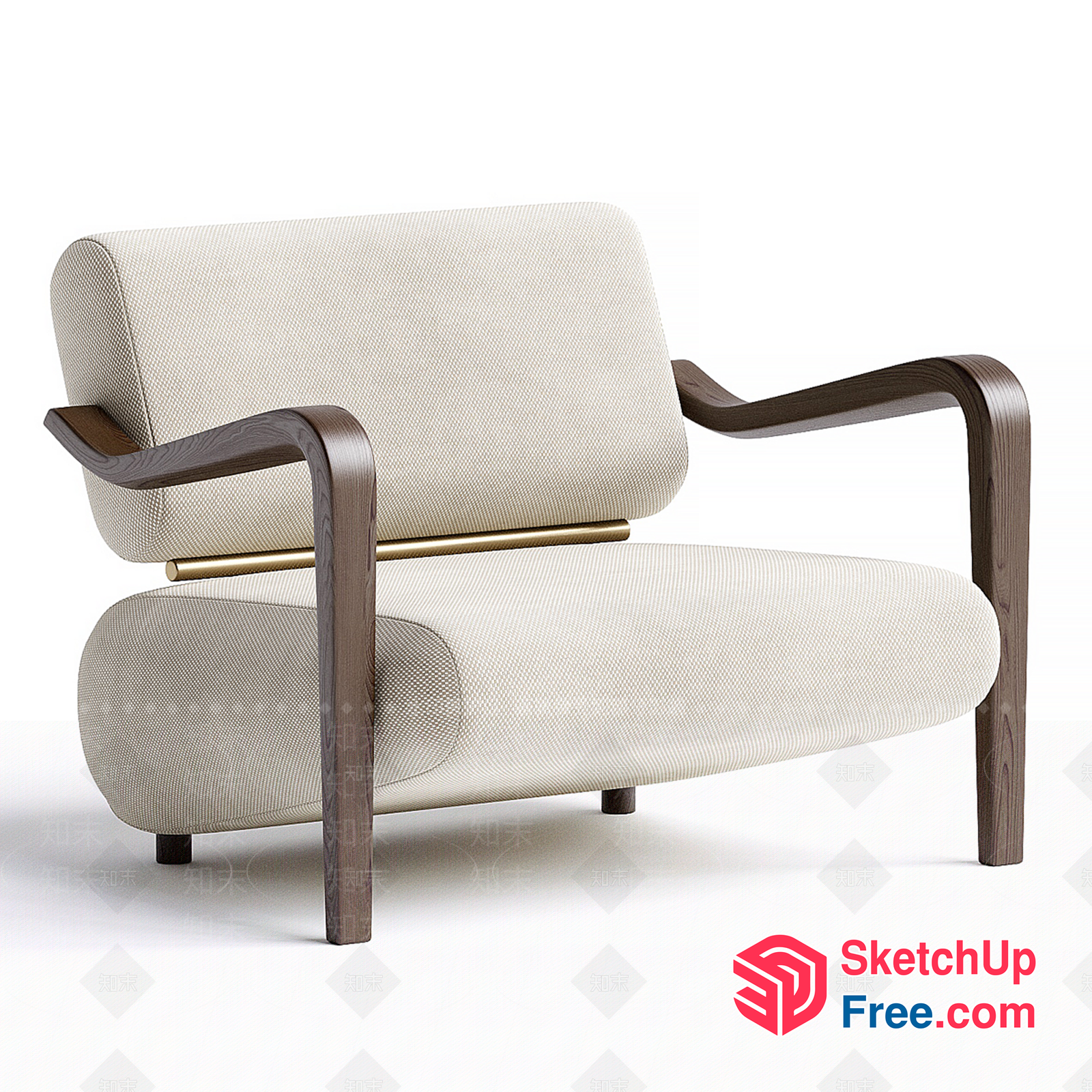 Minimalist Style Armchair With Creamy Upholstery And Wooden Frame 3D SketchUp File