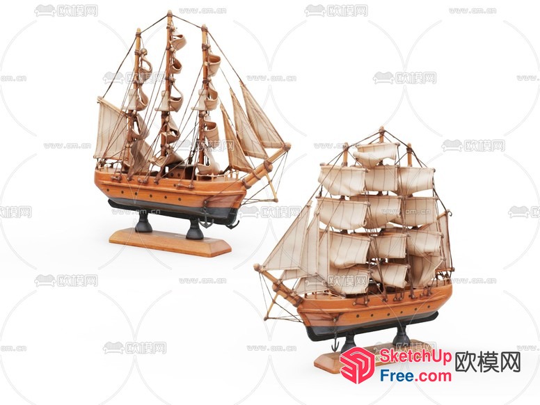 Vintage Wooden Model Sailboat Collection 3D SketchUp File