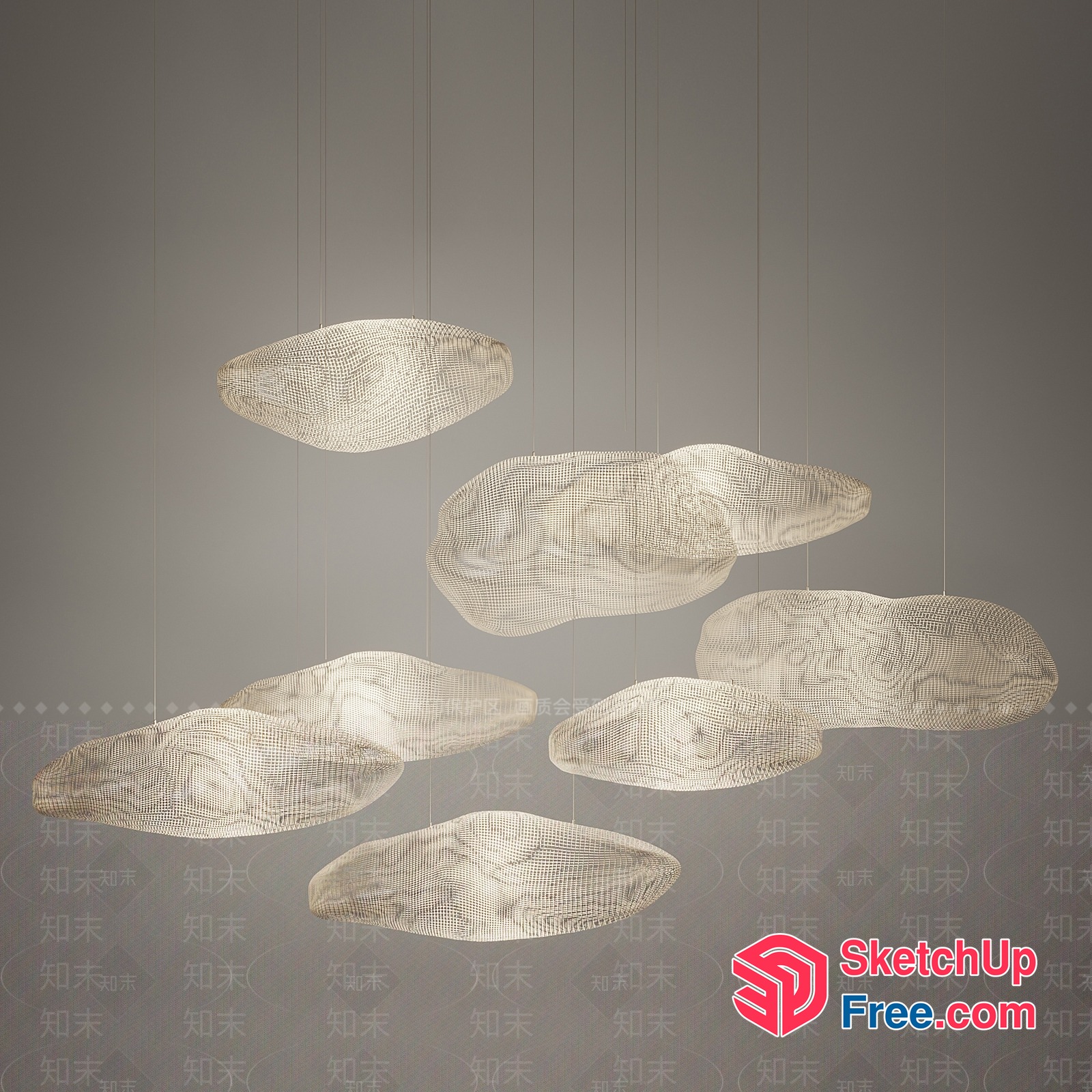 Cloudy White Woven Light Fixtures 3D SketchUp File