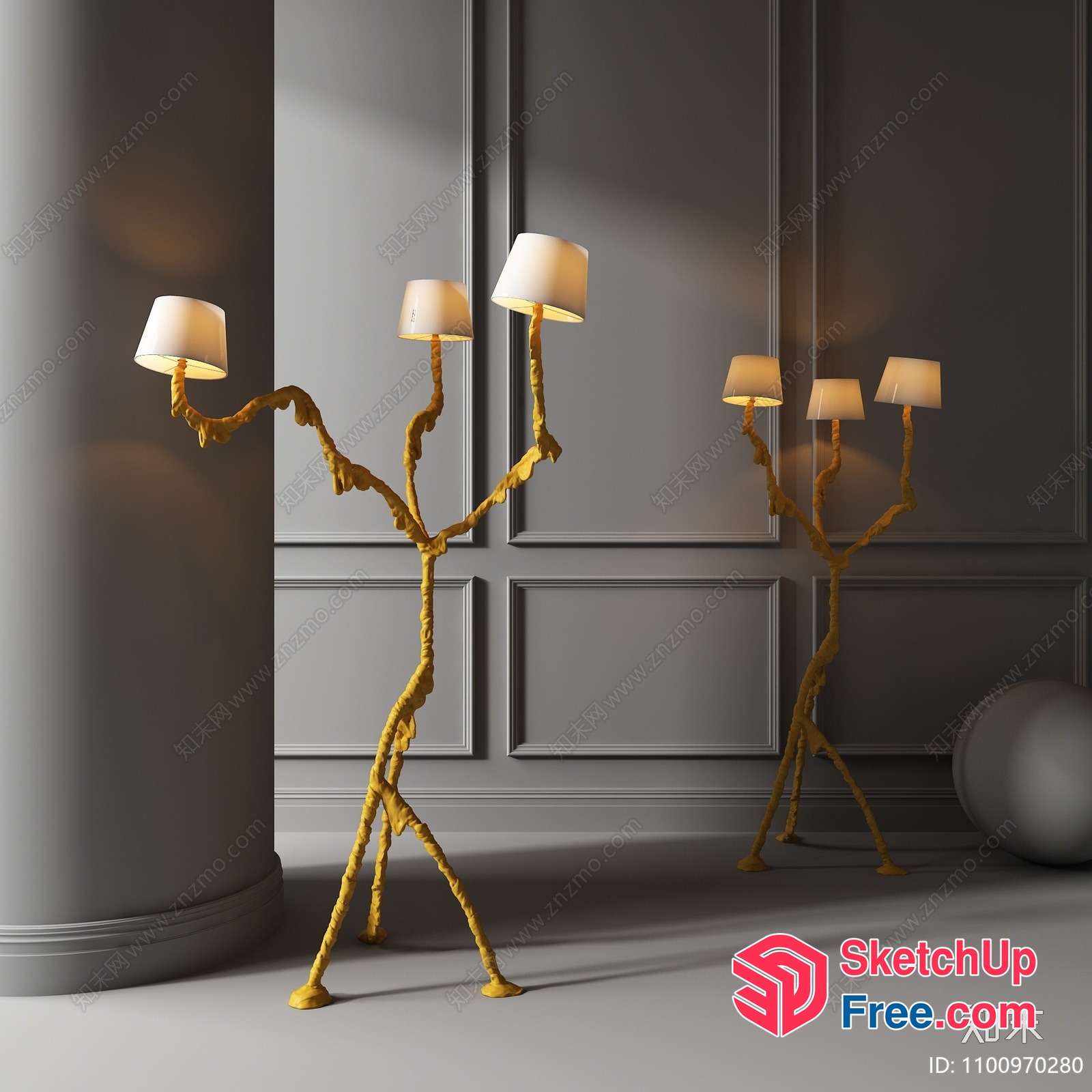 Elegant Gold Branches Floor Lamps 3D SketchUp File