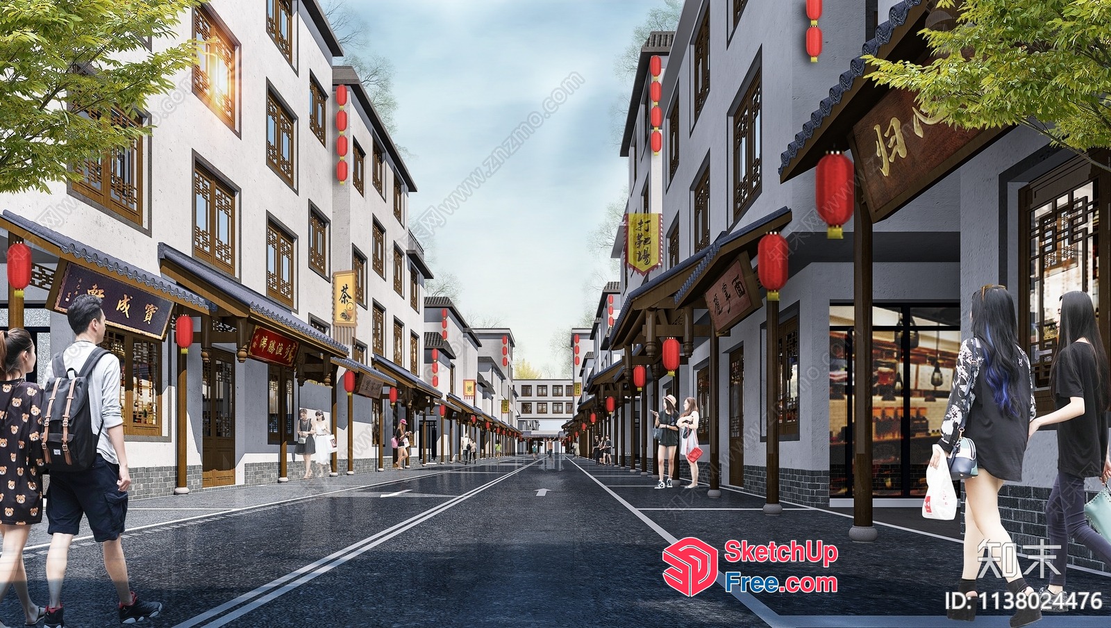 Asian Commercial Street With Traditional Architecture 3D SketchUp File