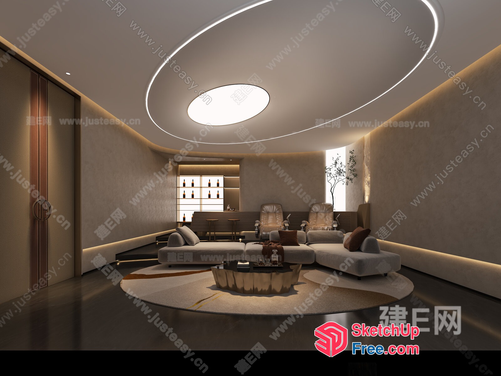 Modern Interior With Circular Ceiling Feature And Soft Lighting 3D SketchUp File
