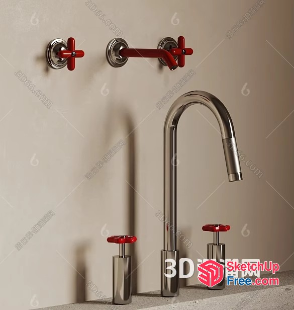Red Faucet And Handles 3D SketchUp File