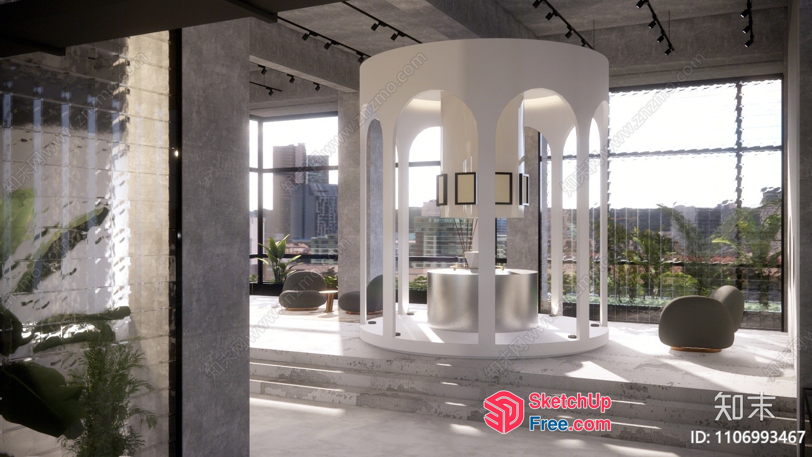 Modern Minimalist Office Interior With Elegant White Pillars 3D SketchUp File