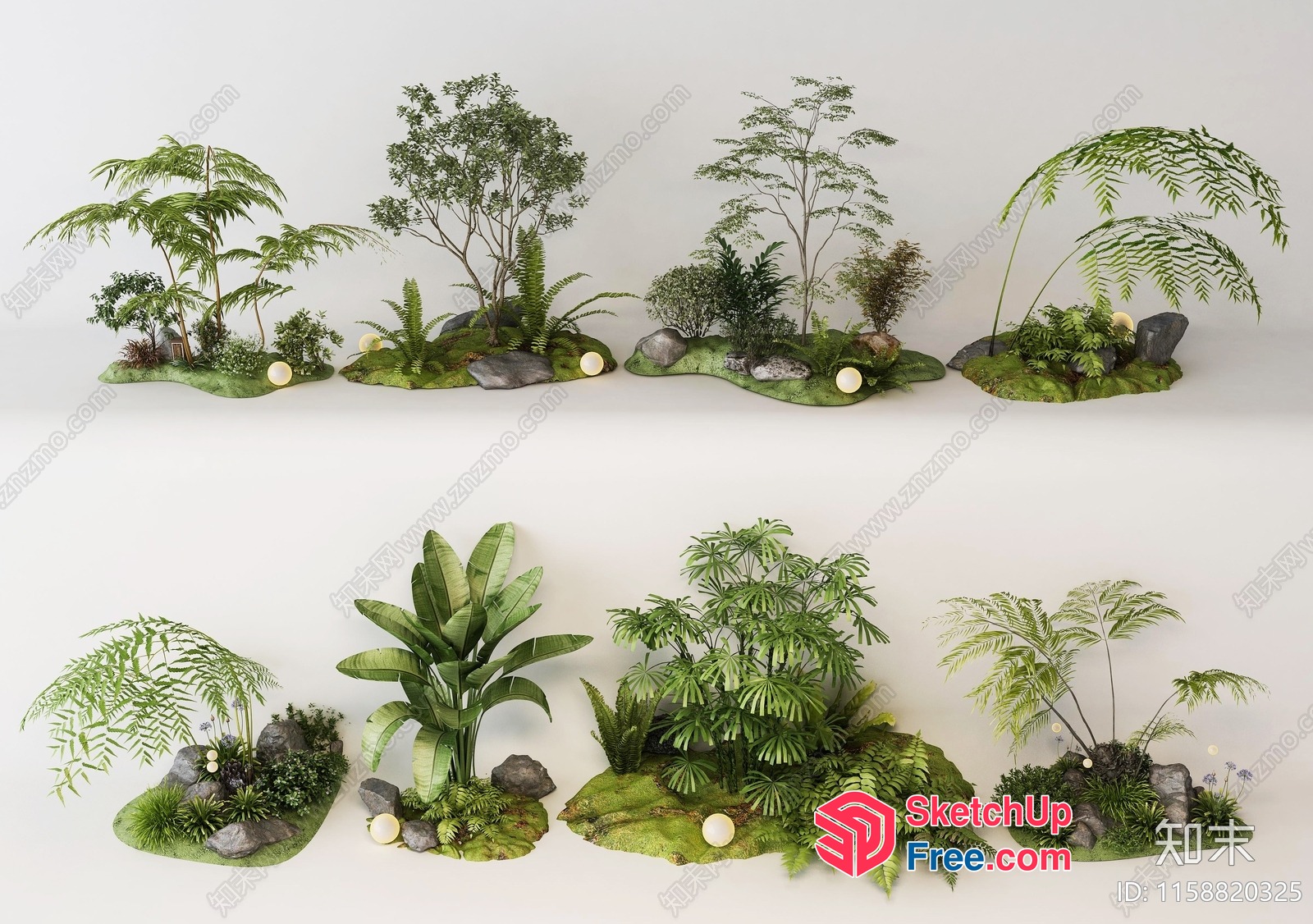 Exotic Tropical Plants On Green And Gray Rocks 3D SketchUp File