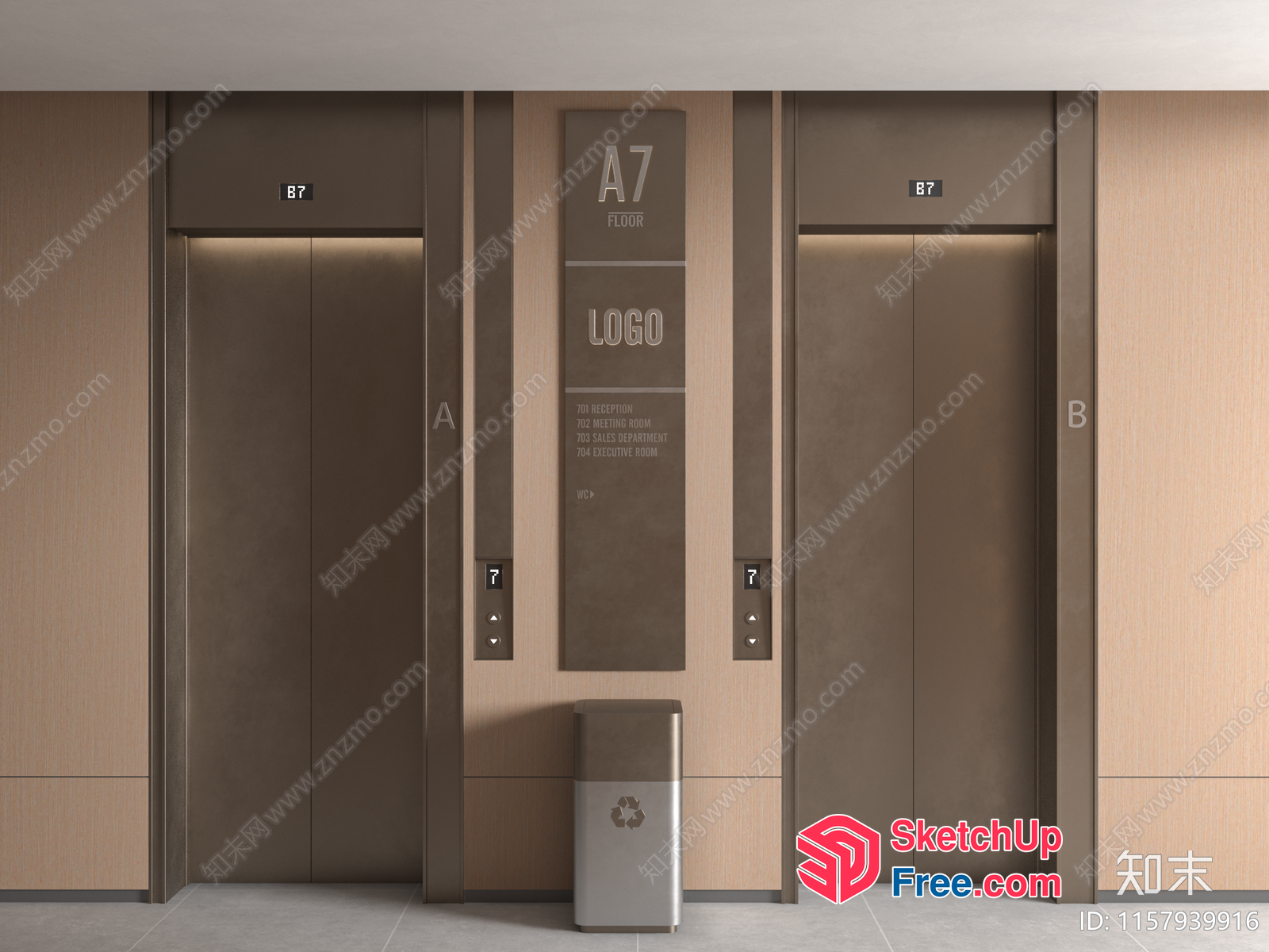 Modern Office Building Elevator Area 3D SketchUp File