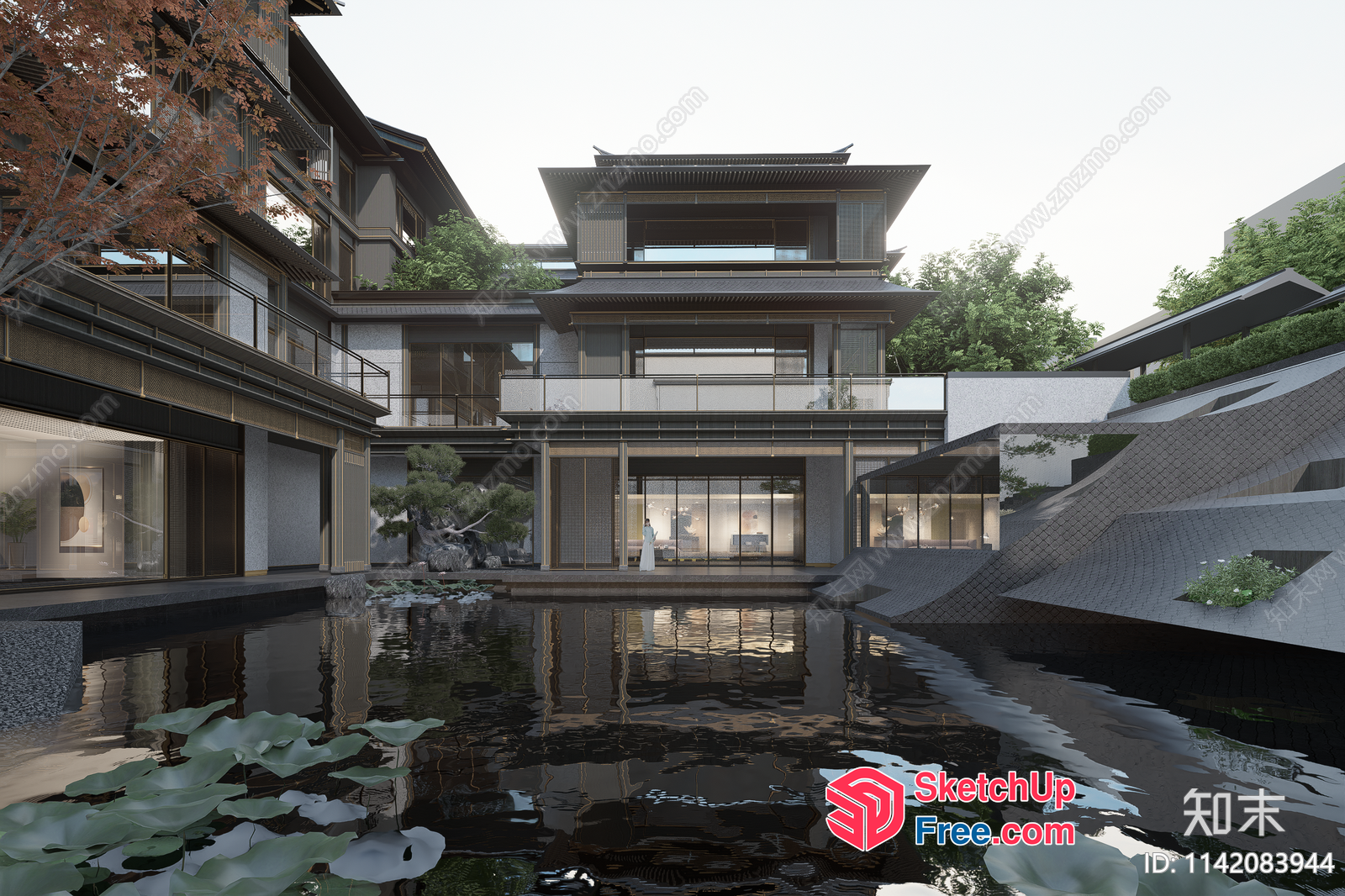 Modern Asian-Inspired Villa With Serene Courtyard 3D SketchUp File