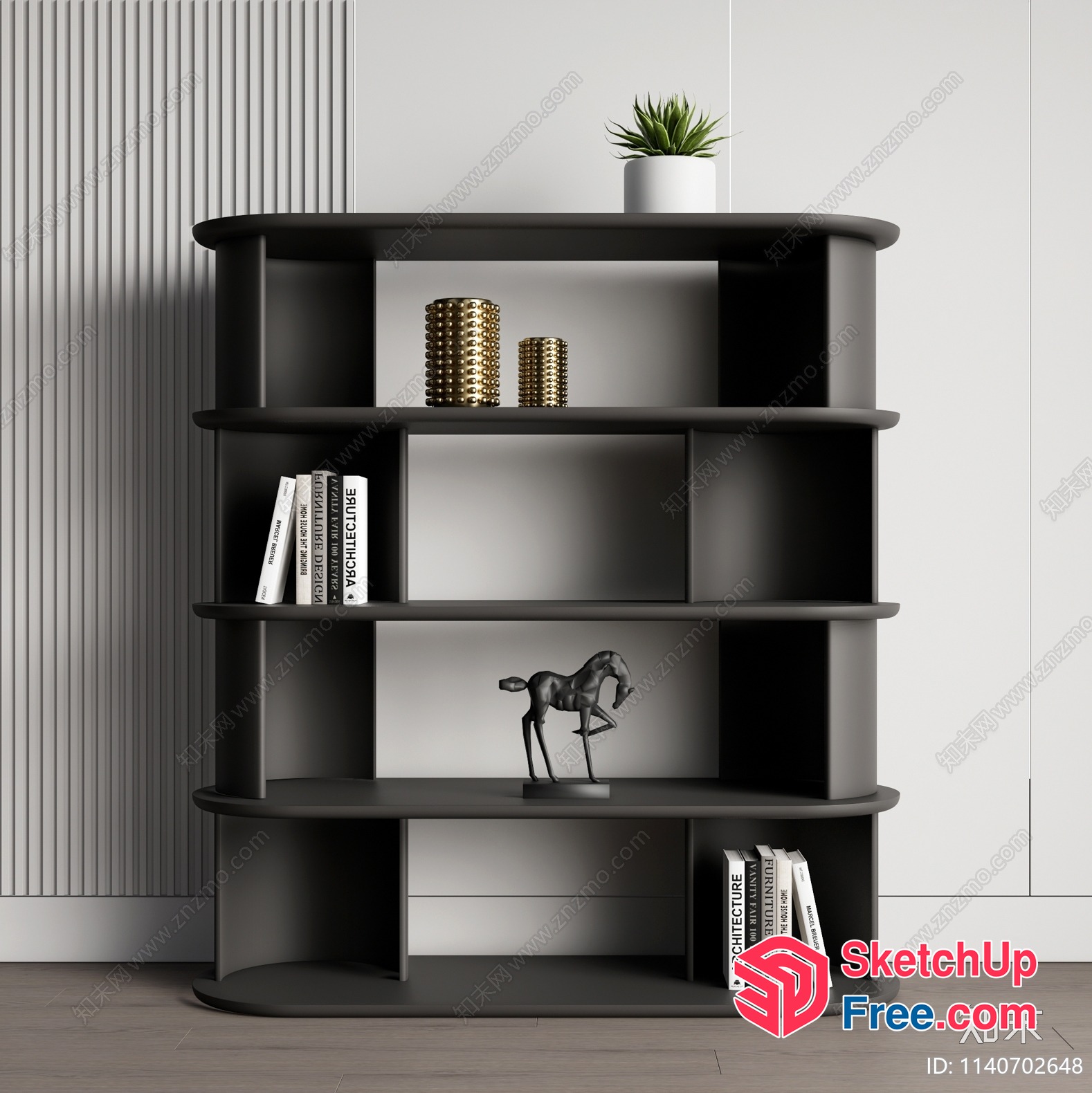 Modern Black Shelving Unit With Decorative Items 3D SketchUp File