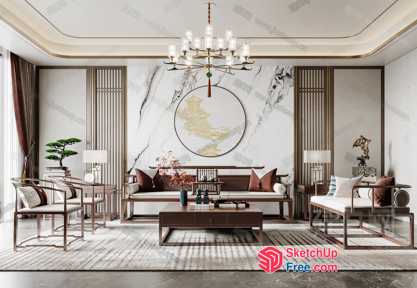 Elegant And Sophisticated Japanese-Inspired Living Room Decor 3D SketchUp File