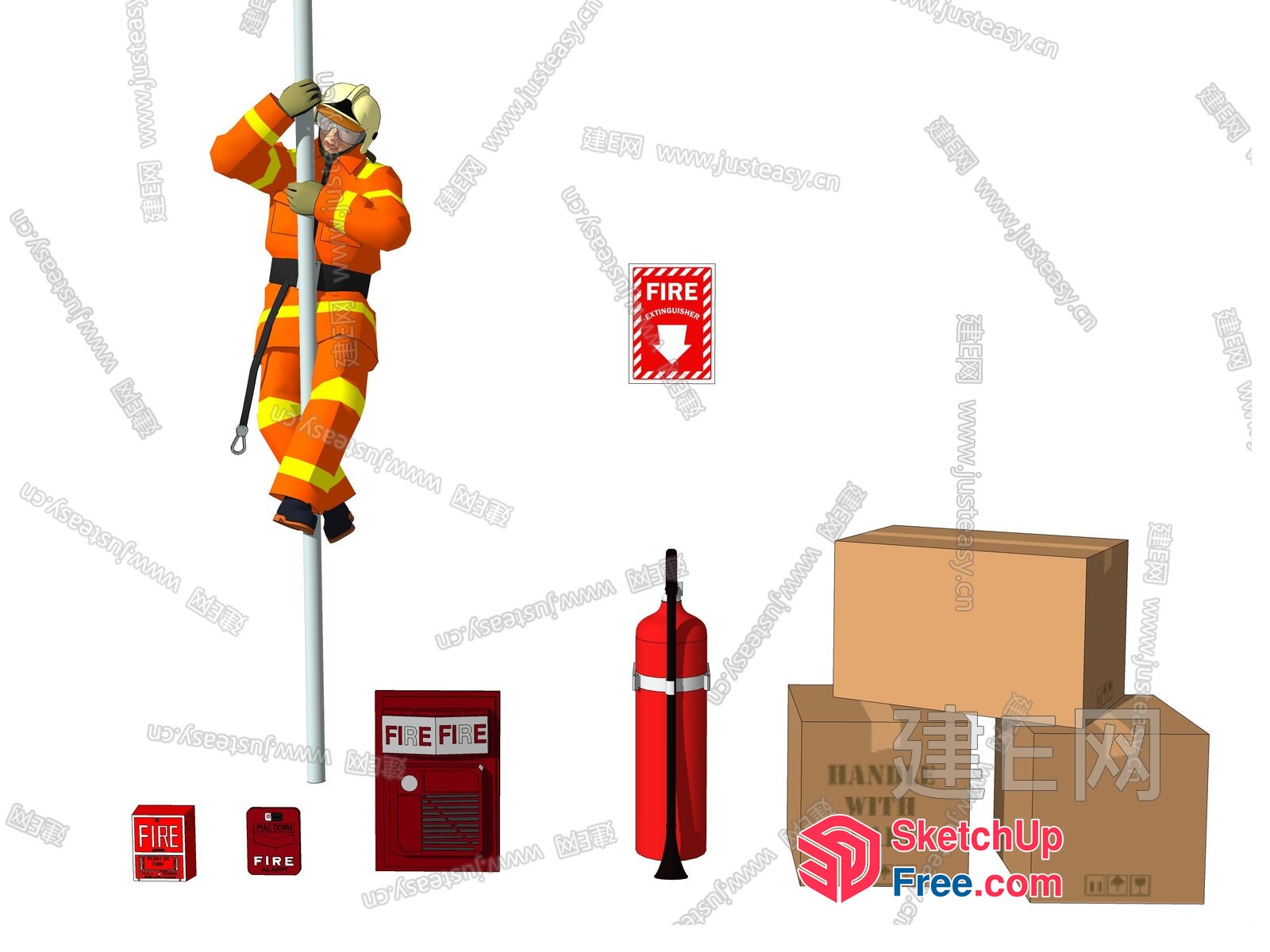 Firefighter And Fire Equipment Arrangement 3D SketchUp File