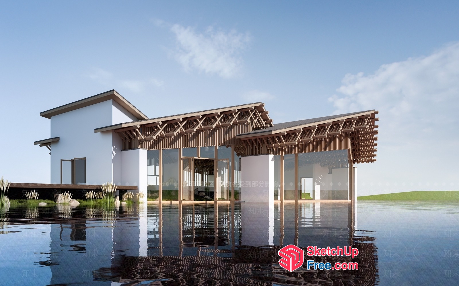 Serene Modern Villa With Pool And Garden 3D SketchUp File