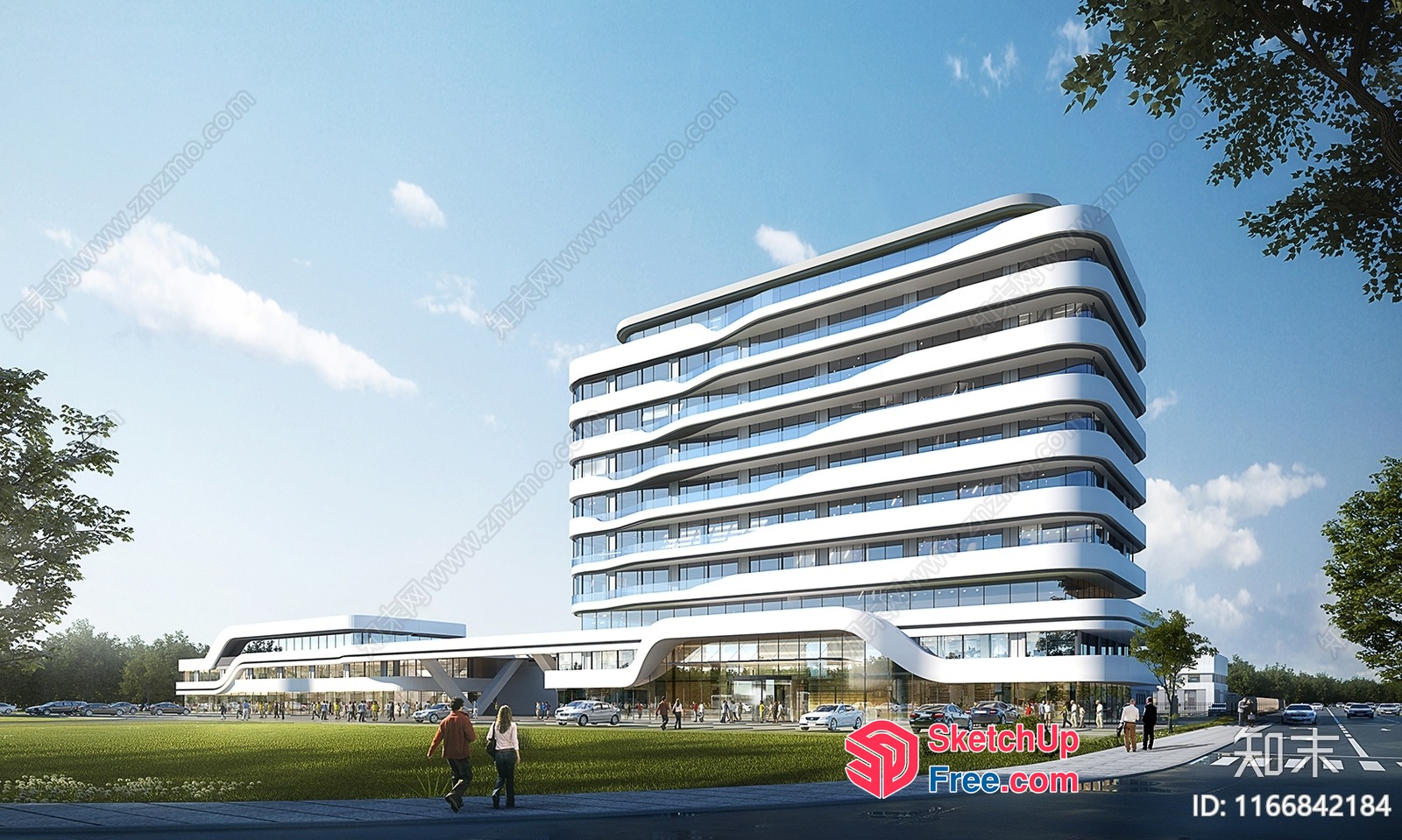 Modern Glass Curtain Wall Office Building 3D SketchUp File