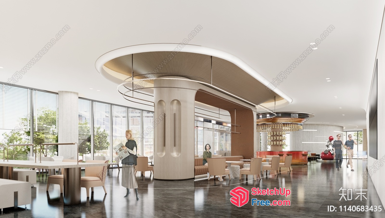 Modern Interior Space With Elegant Pillars And Sleek Furniture 3D SketchUp File