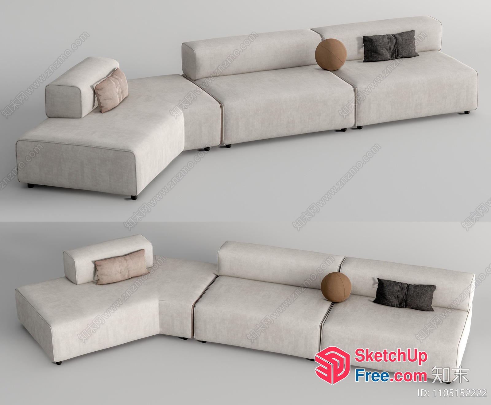 Modern Minimalist L-Shaped Sofa With Pillows 3D SketchUp File