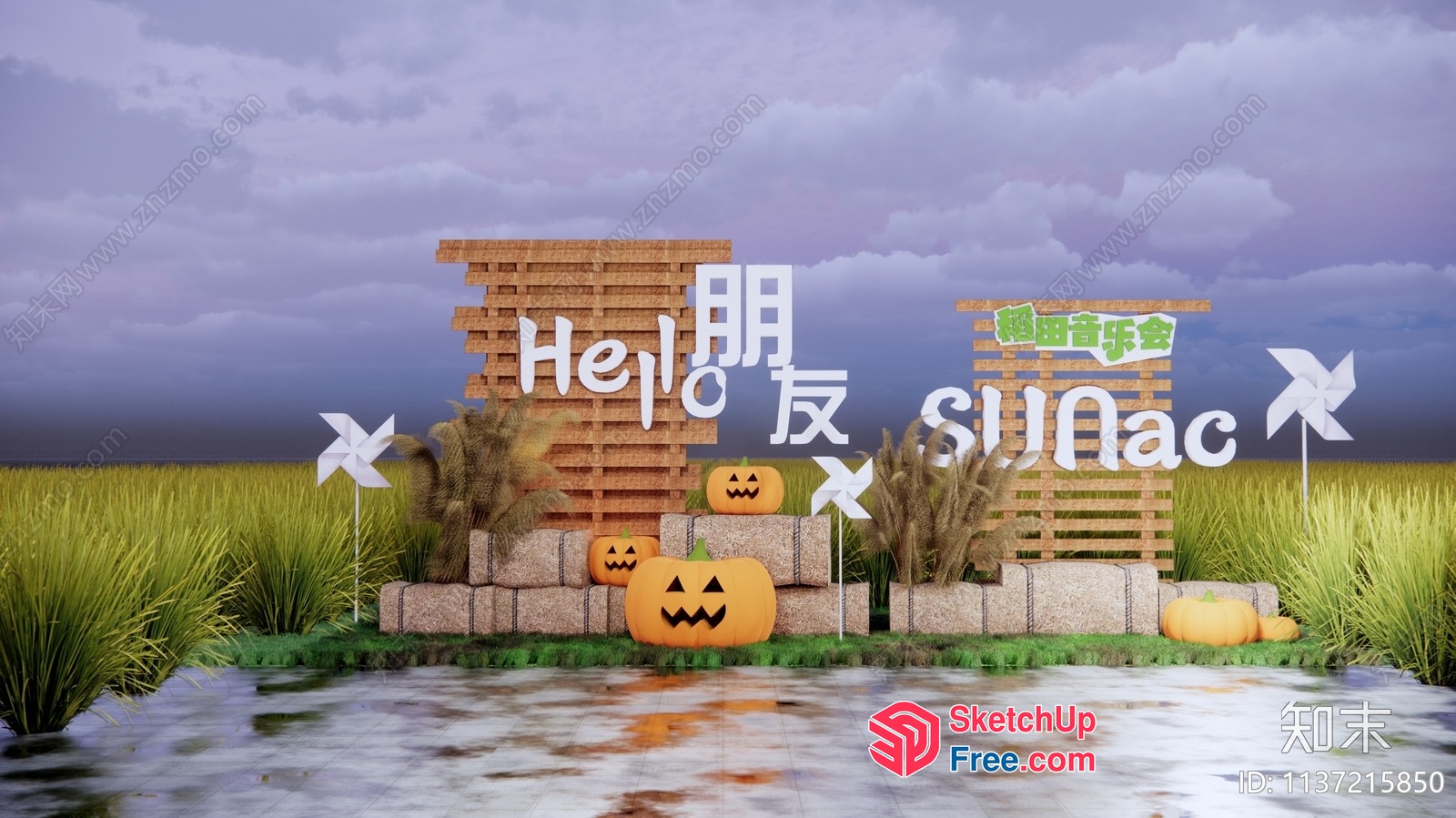 Autumnal Harvest Scene With Pumpkins And Grass 3D SketchUp File