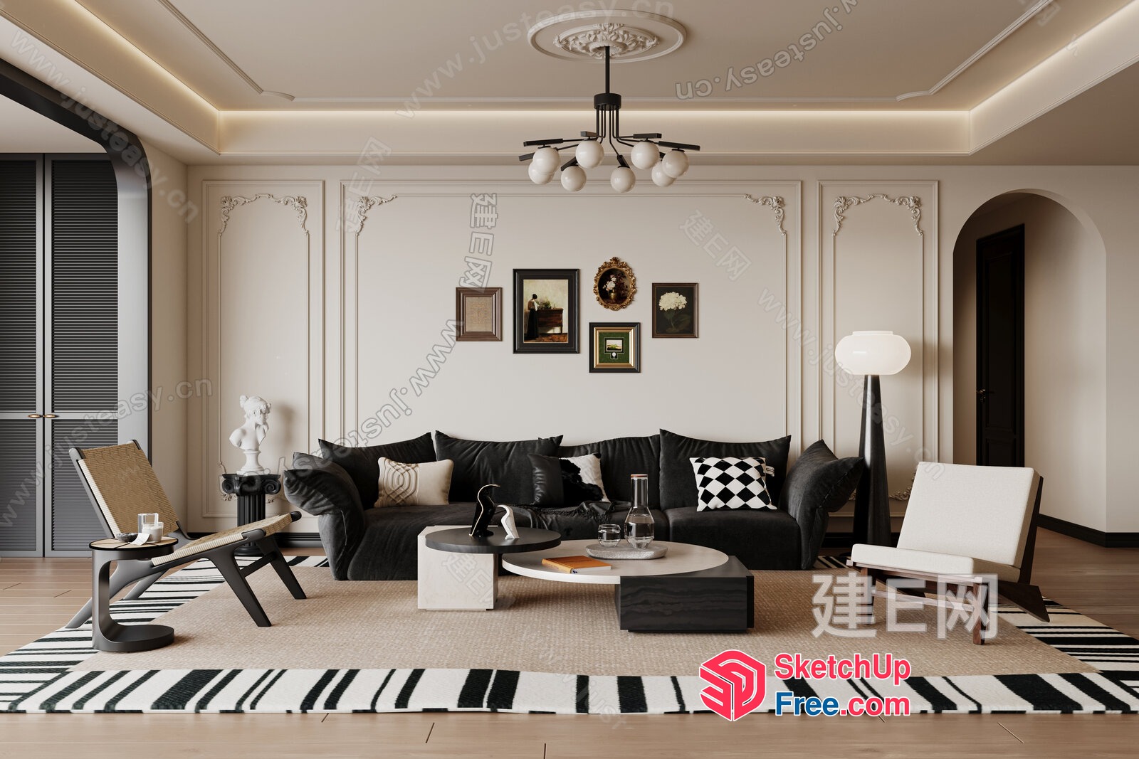 Luxurious Living Room With Elegant White And Black Decor 3D SketchUp File