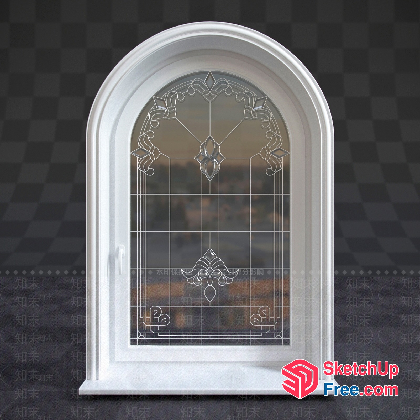 Elegant Arched Window With Intricate Glass Design 3D SketchUp File