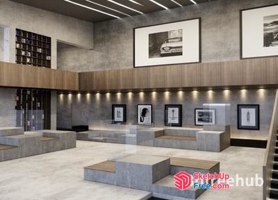 Modern Minimalist Living Room Interior With Staircase 3D SketchUp File