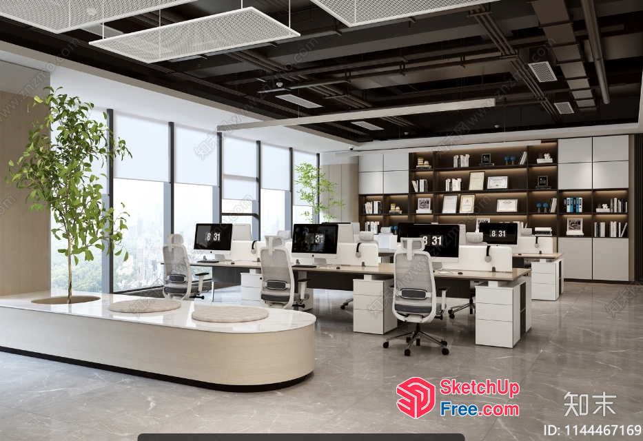 Modern Office Space With Large Windows And White Furniture 3D SketchUp File