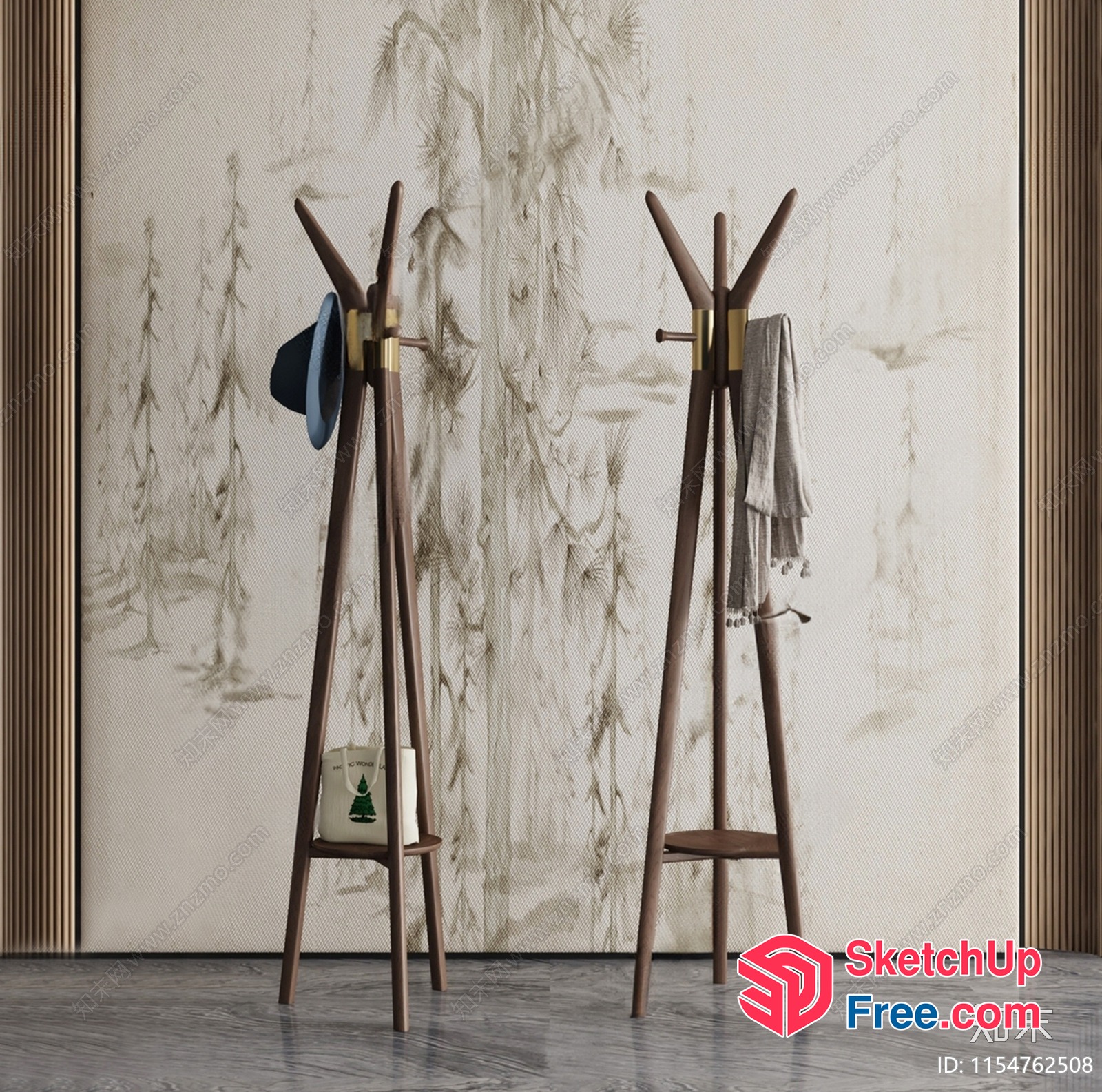 Elegant Modern Wood Coat Rack With Shelf 3D SketchUp File