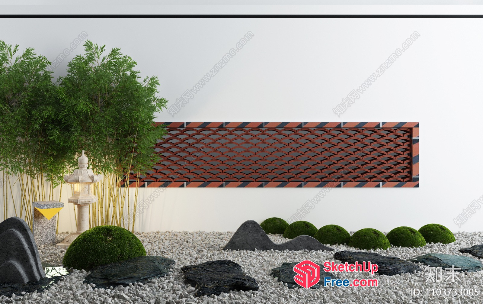 Serene Japanese-Style Garden With Stone And Bamboo Decor 3D SketchUp File