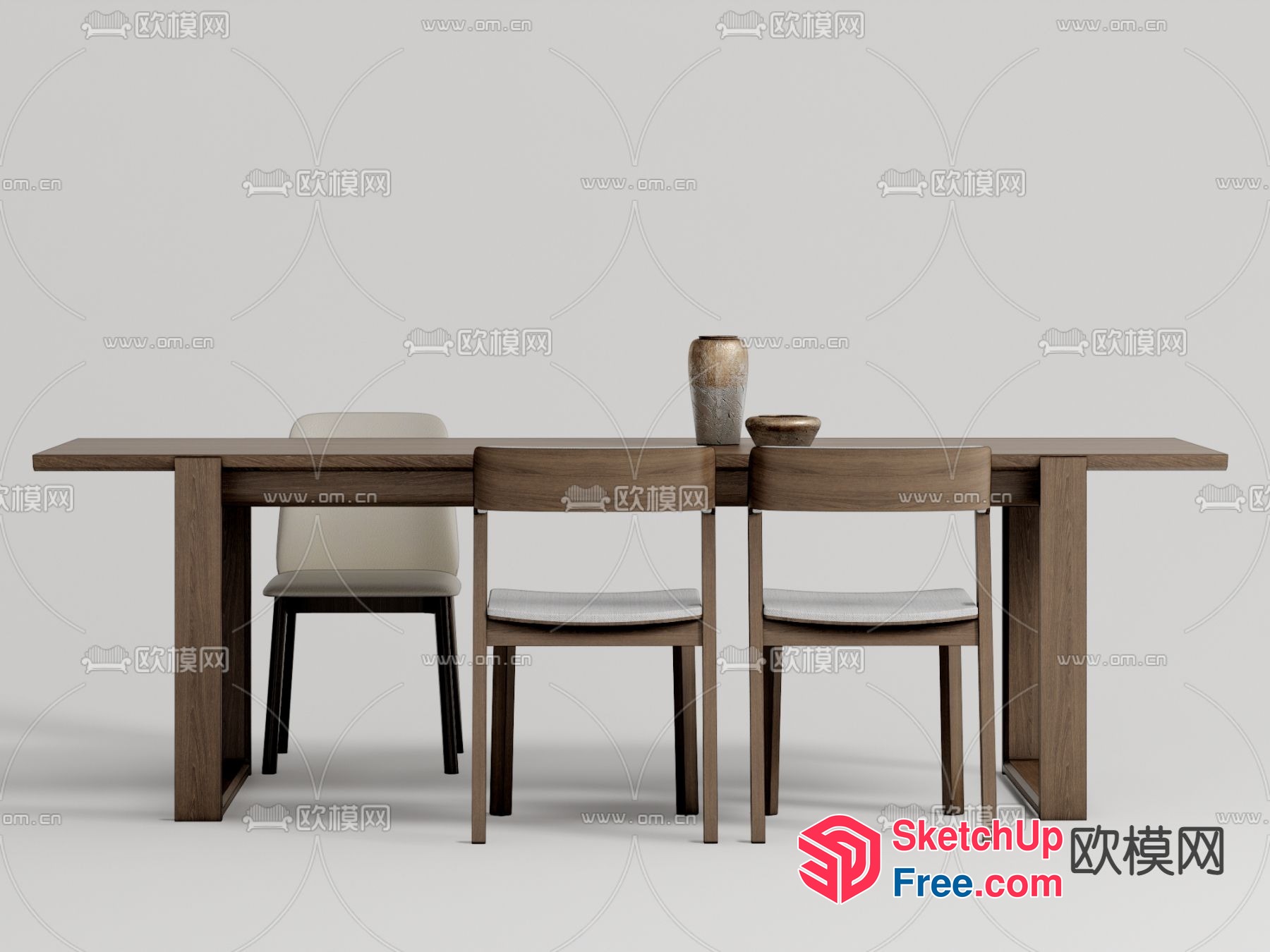 Modern Minimalist Dining Room With Wooden Table And Chairs 3D SketchUp File
