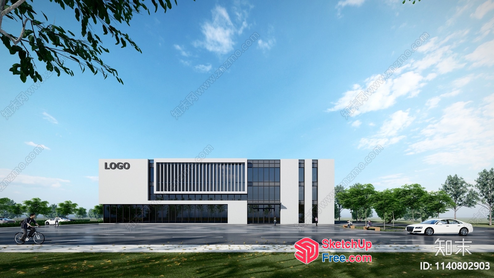 Modern Commercial Building Exterior 3D SketchUp File