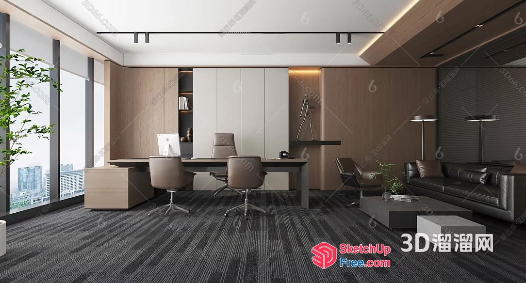 Modern Office Space With Large Windows And City View 3D SketchUp File