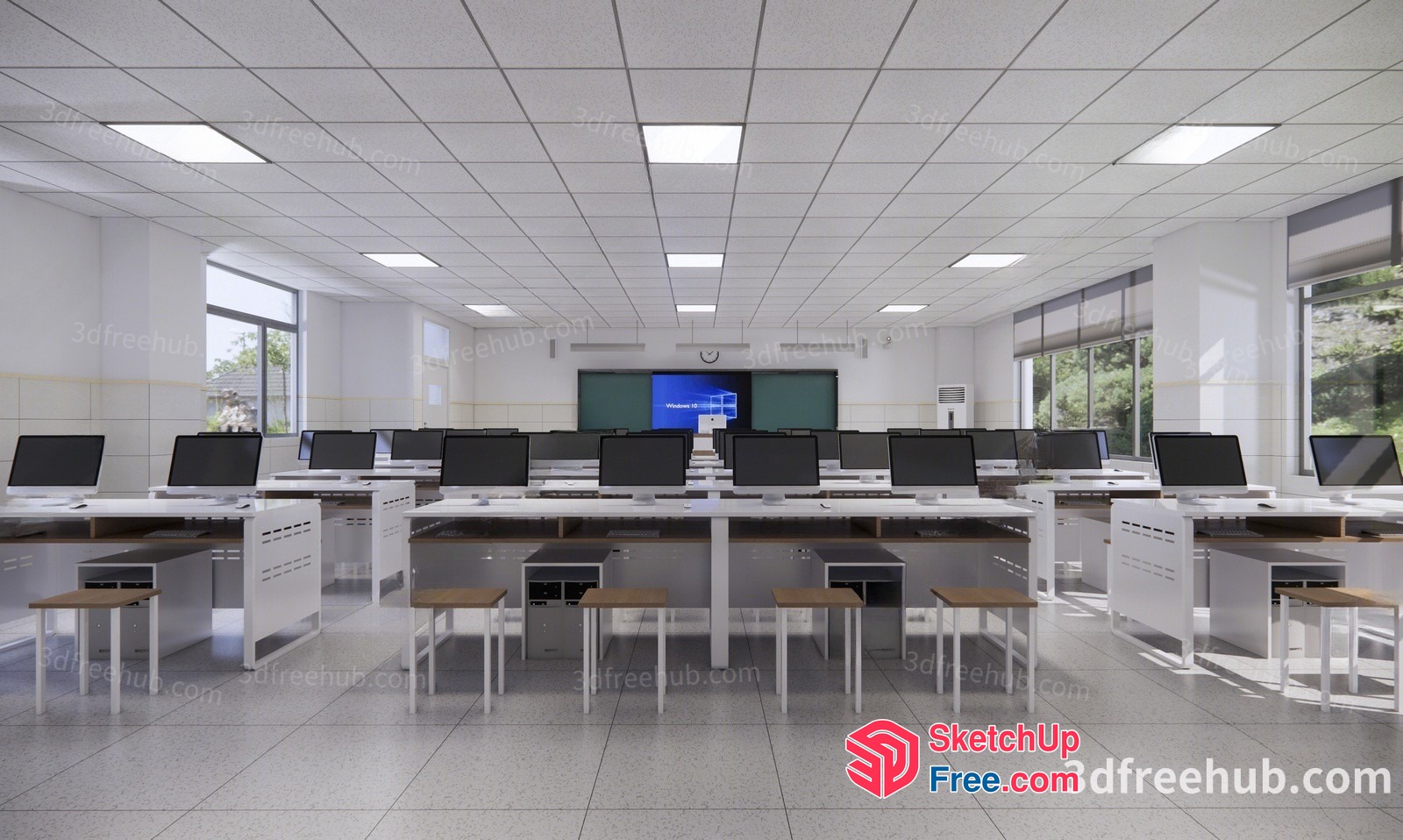 Modern Office Space With Spacious Desks And Natural Light 3D SketchUp File