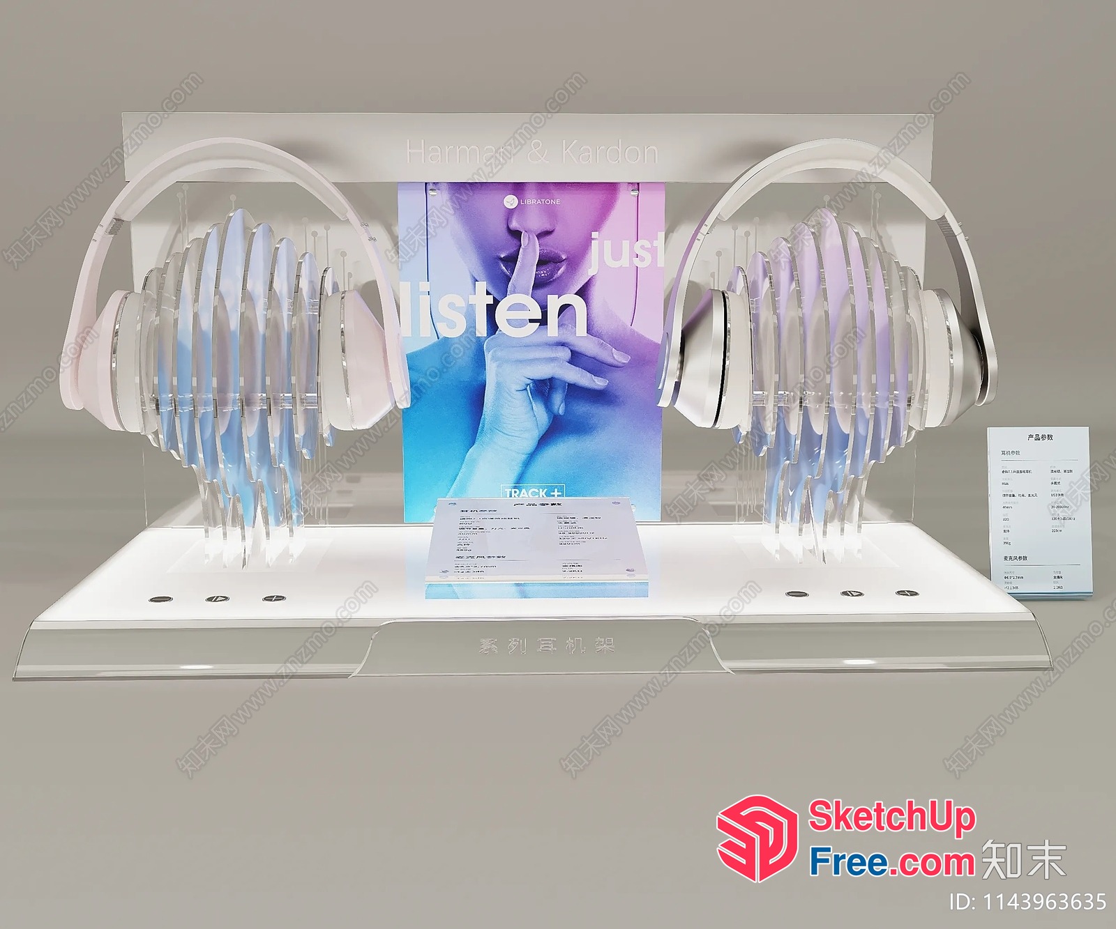Two Sets Of Headphones Displayed In A Transparent Case 3D SketchUp File