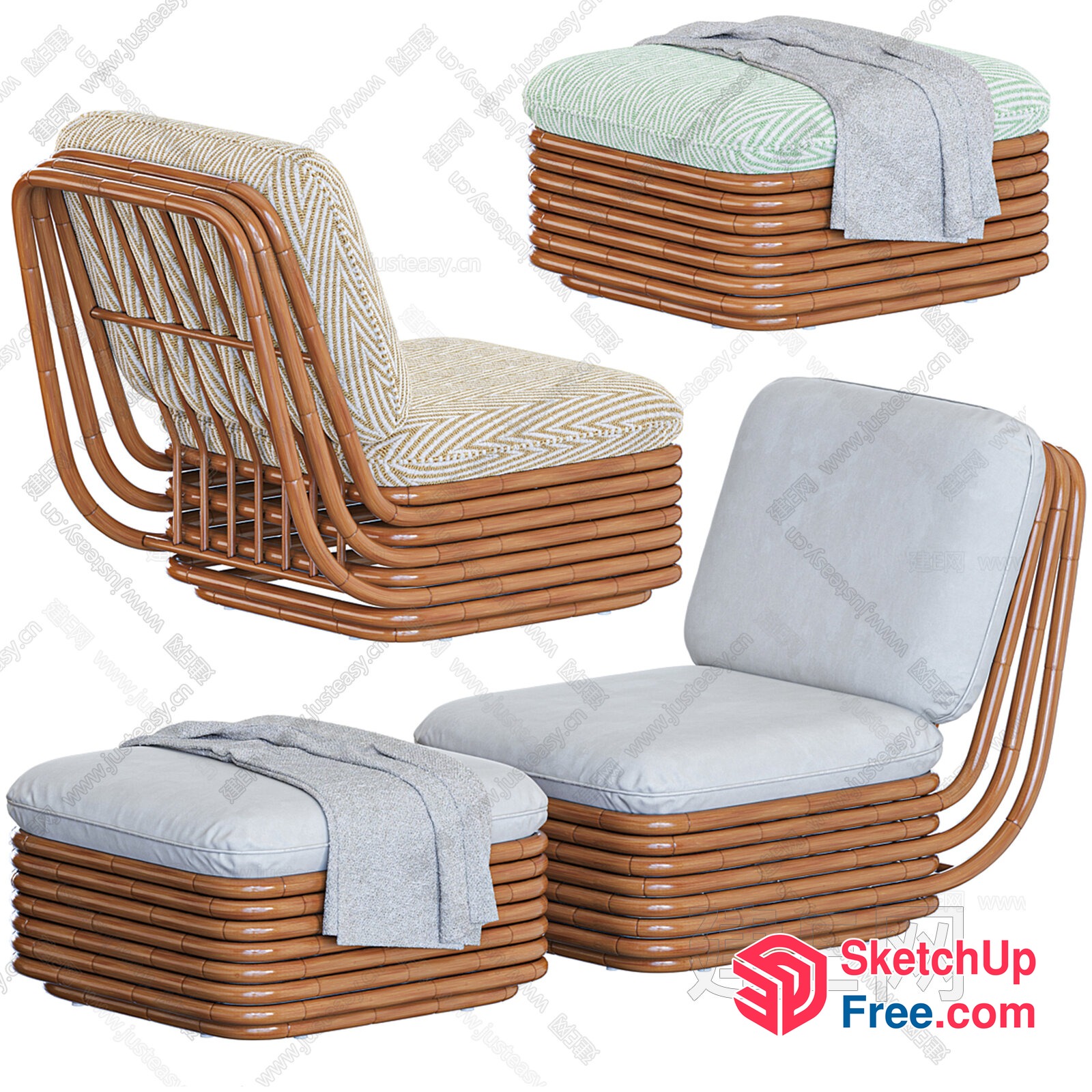 Rattan Lounge Chair With Ottoman 3D SketchUp File