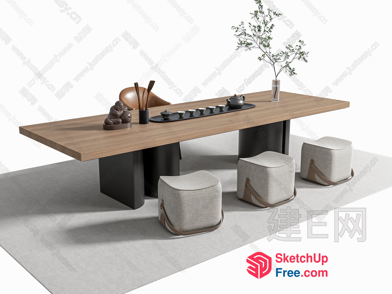 Elegant Japanese-Style Office Interior 3D SketchUp File