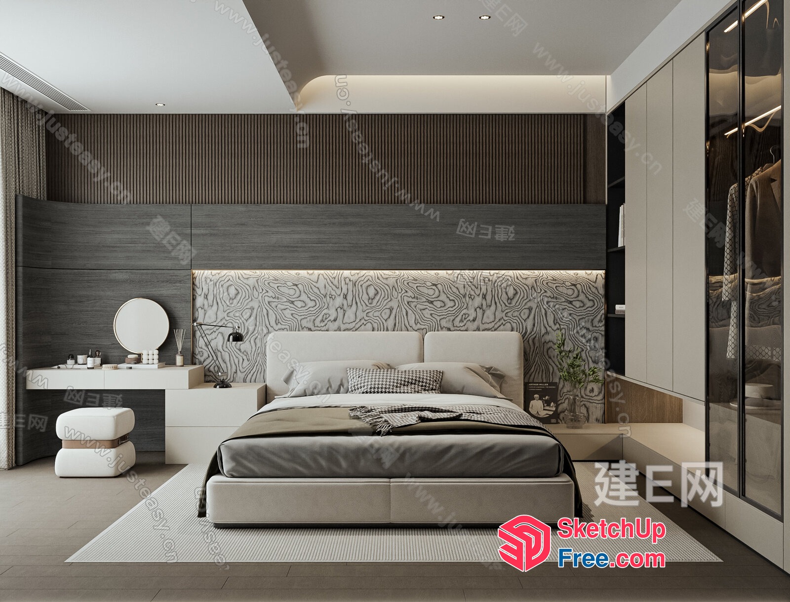 Modern Minimalist Bedroom With Sleek Bed And Dressing Table 3D SketchUp File