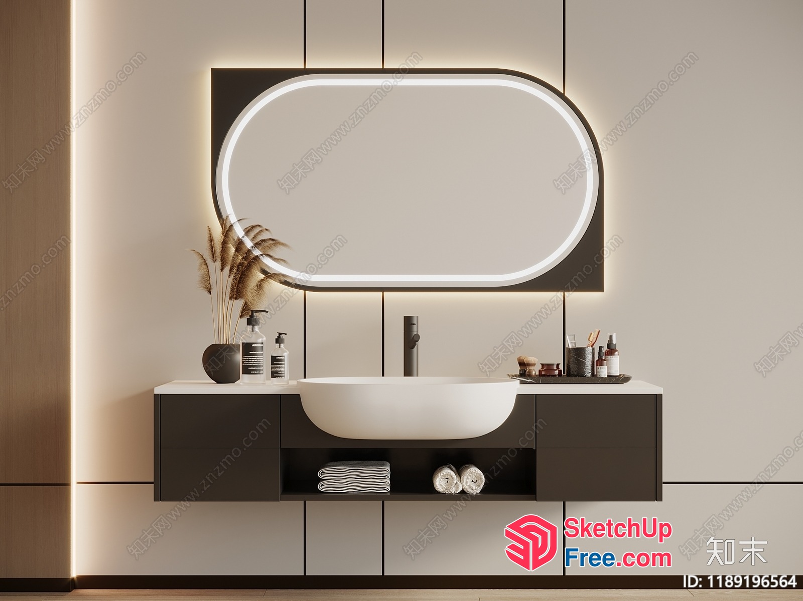Modern Bathroom Vanity With White Sink And Mirror 3D SketchUp File