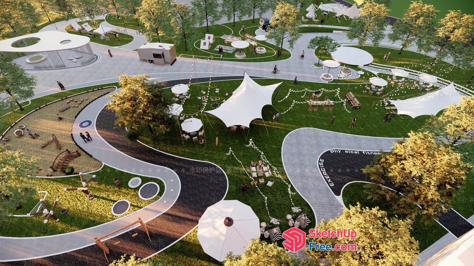 Modern Outdoor Park With Play Area And Pavilion 3D SketchUp File