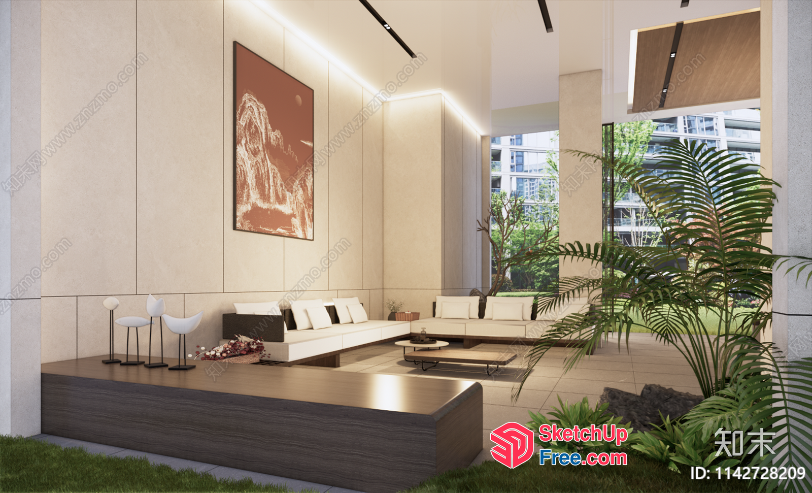 Modern Minimalist Living Room With Natural Elements 3D SketchUp File