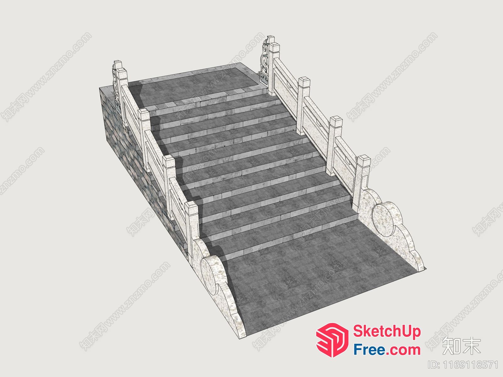 Staircase With Ornate Railing And Balustrade 3D SketchUp File