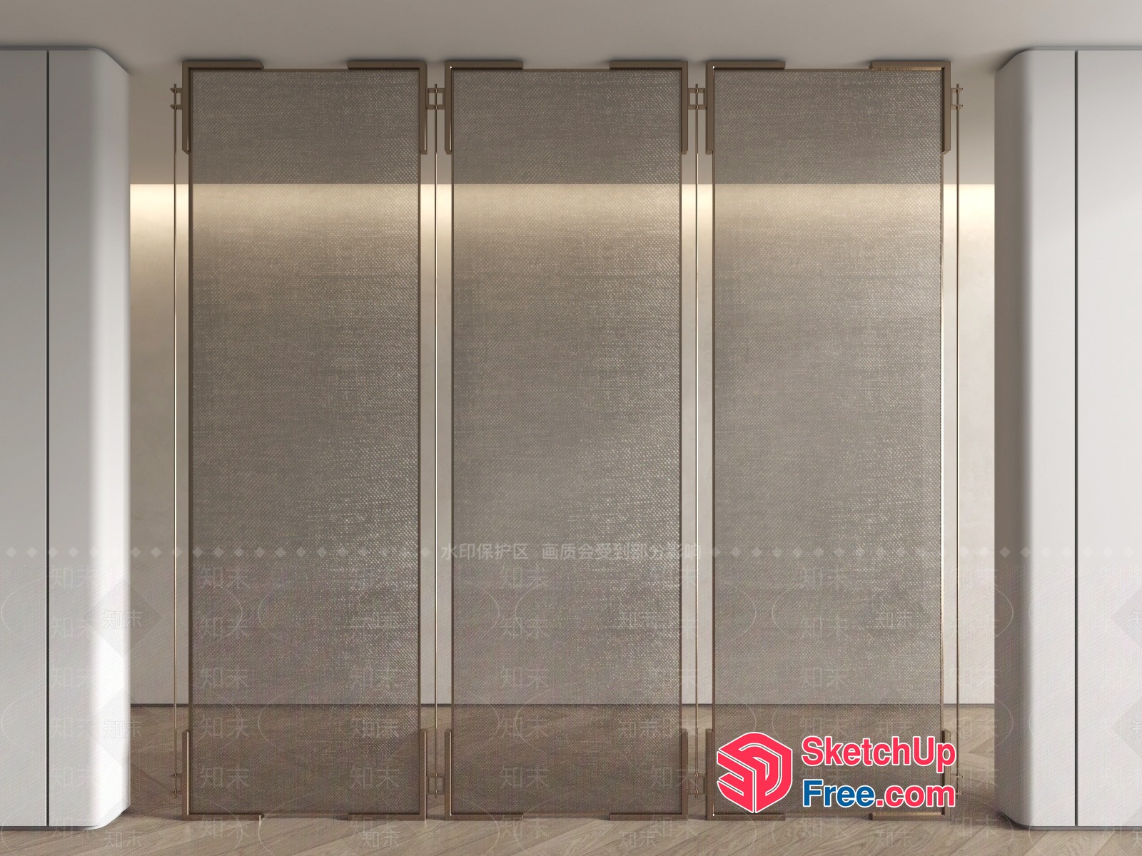 Modern Partition Screen With Glass And Metal Frame 3D SketchUp File