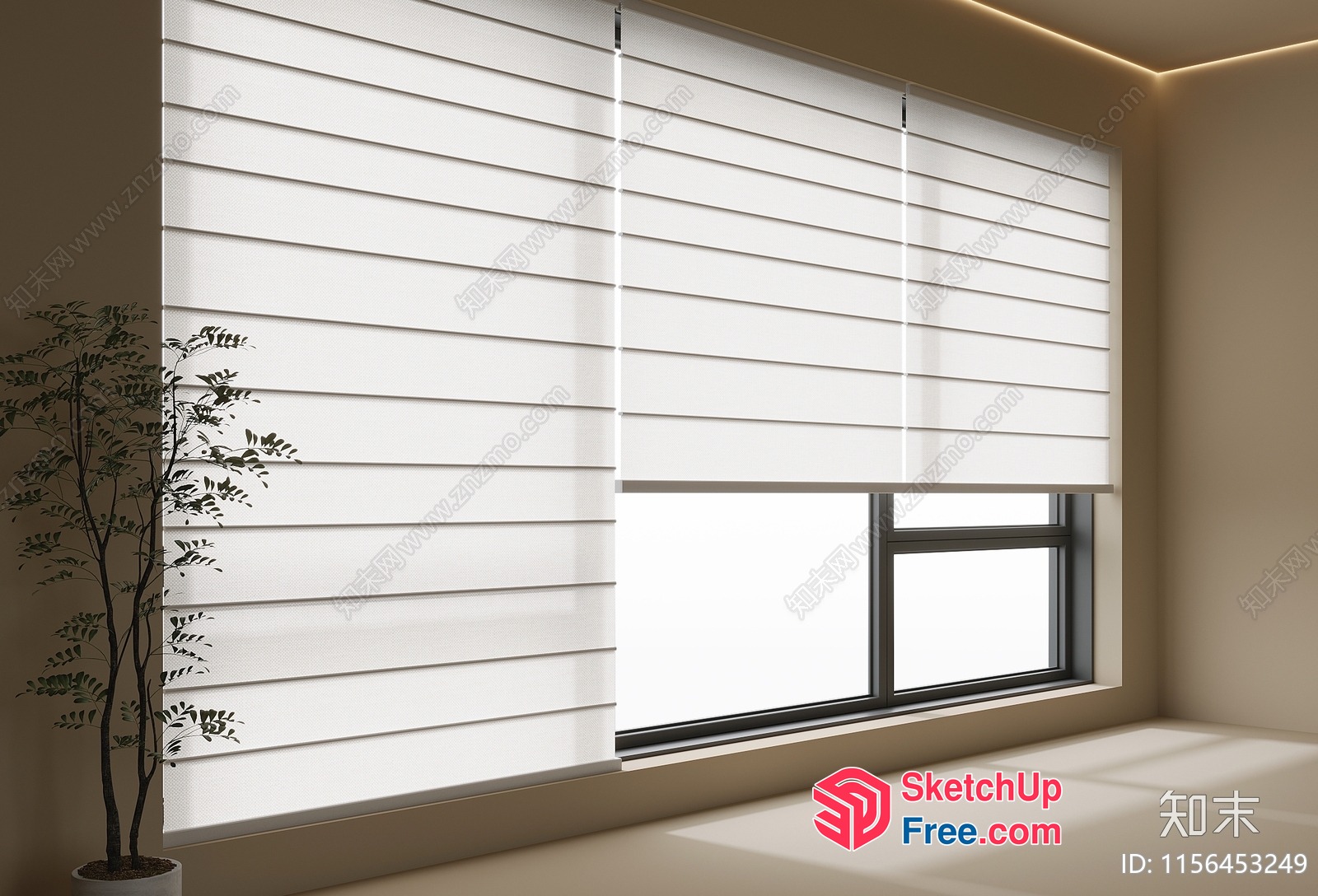Minimalist Japanese-Style Window With Blinds And Potted Plant 3D SketchUp File