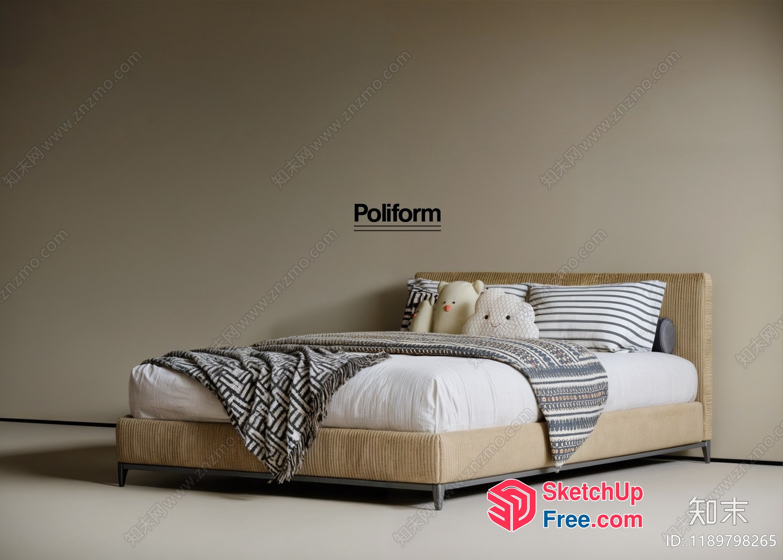 Modern Bed With Pillows And Blankets 3D SketchUp File