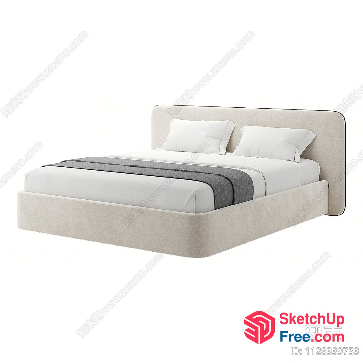 White Bed With Pillows And Blanket 3D SketchUp File