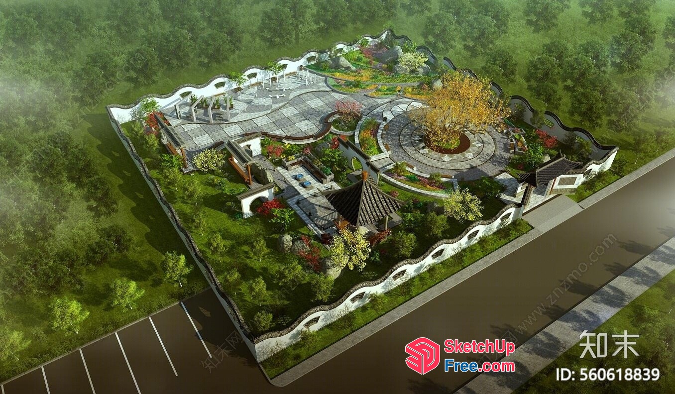 Aerial View Of A Large Outdoor Park 3D SketchUp File