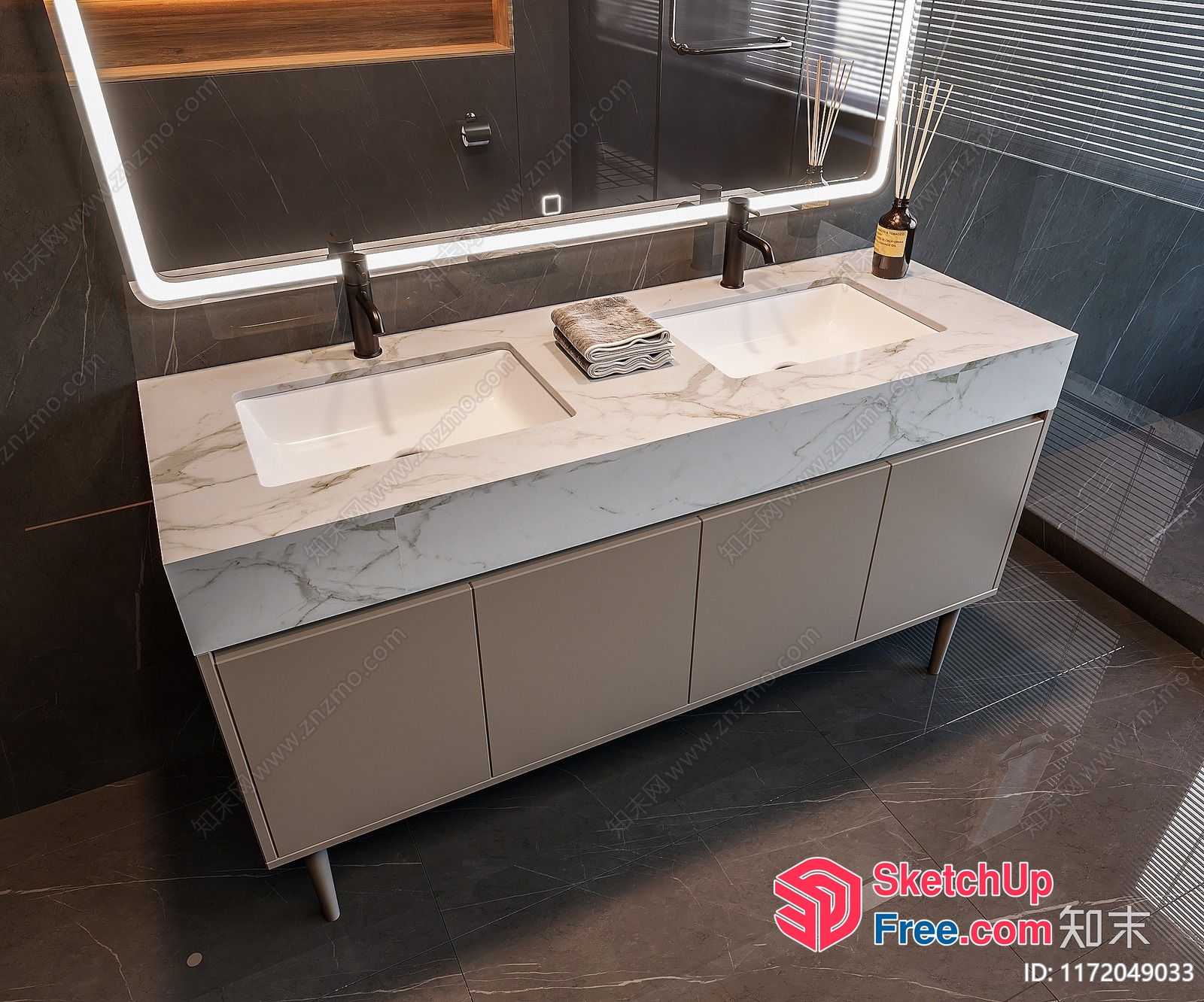 Modern Bathroom Vanity With Marble Countertop And Led Lighting 3D SketchUp File