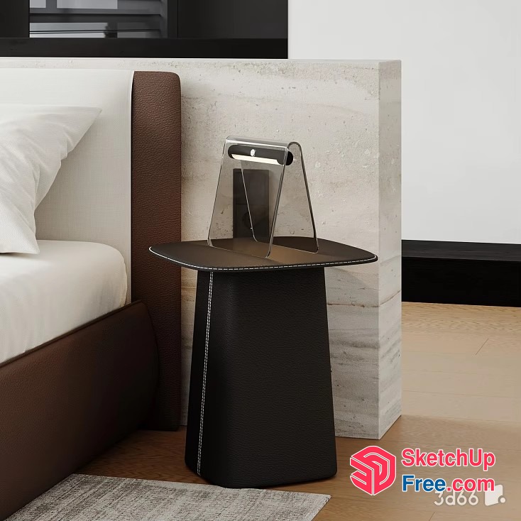 Modern Black Bedside Table With Clear Glass Top And Leather Base 3D SketchUp File