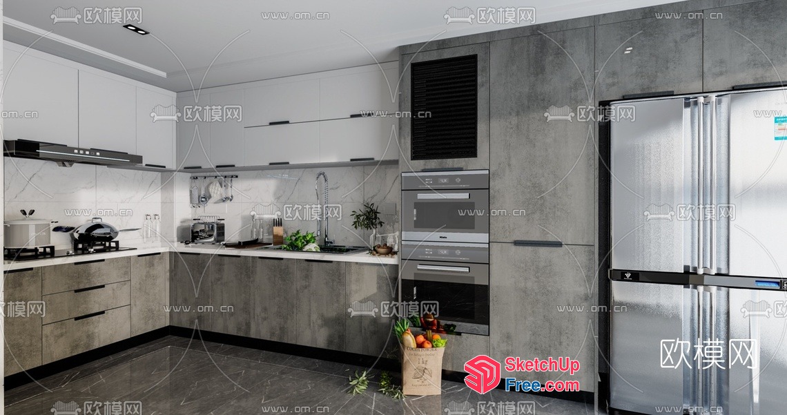 Modern Kitchen With Stainless Steel Appliances And Marble Countertops 3D SketchUp File