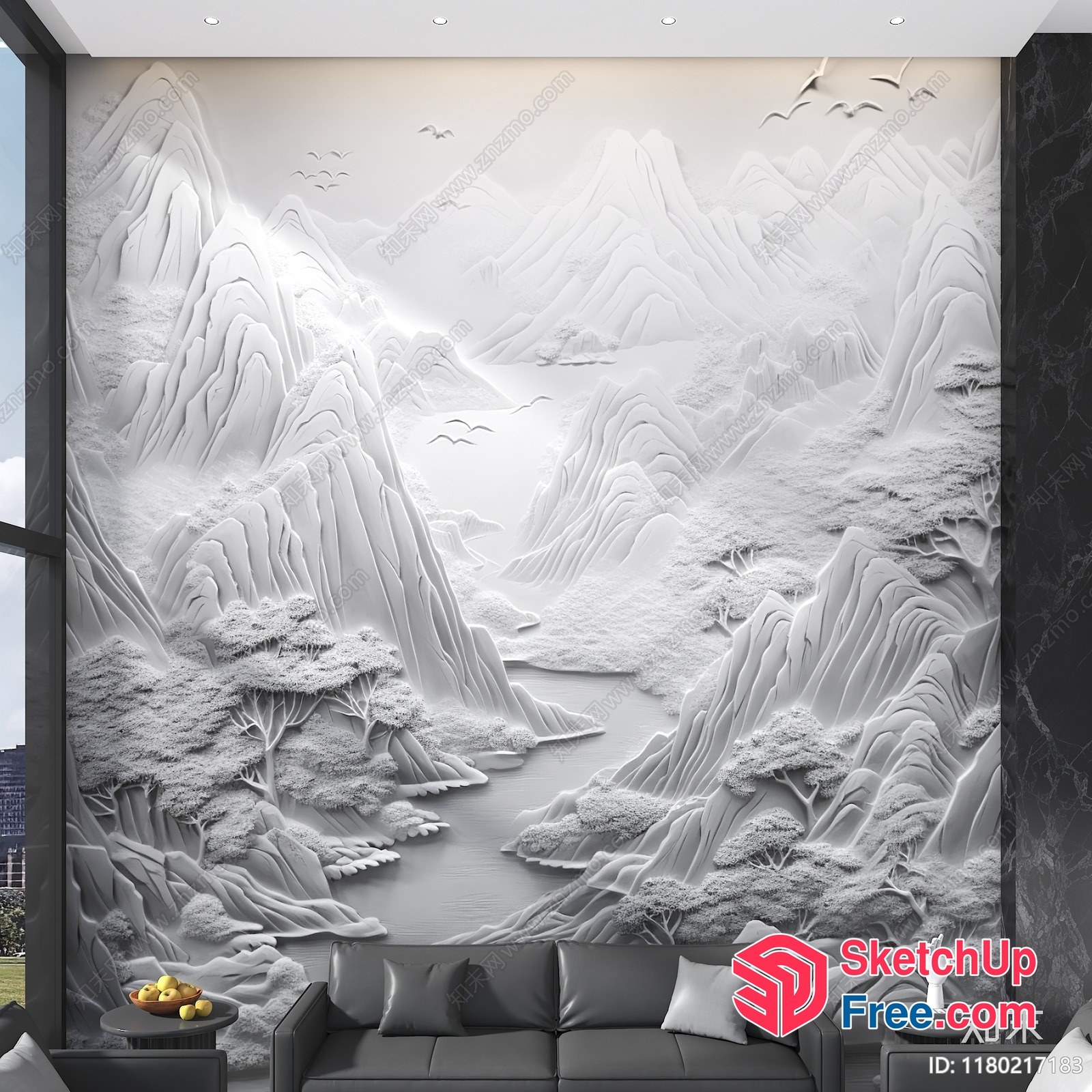 Serene Mountain Landscape Mural 3D SketchUp File