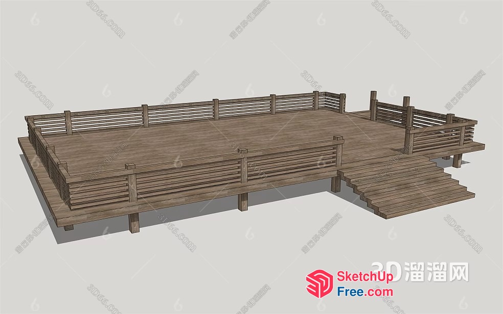 3D Rendering Of A Wooden Deck With Railings And Stairs 3D SketchUp File