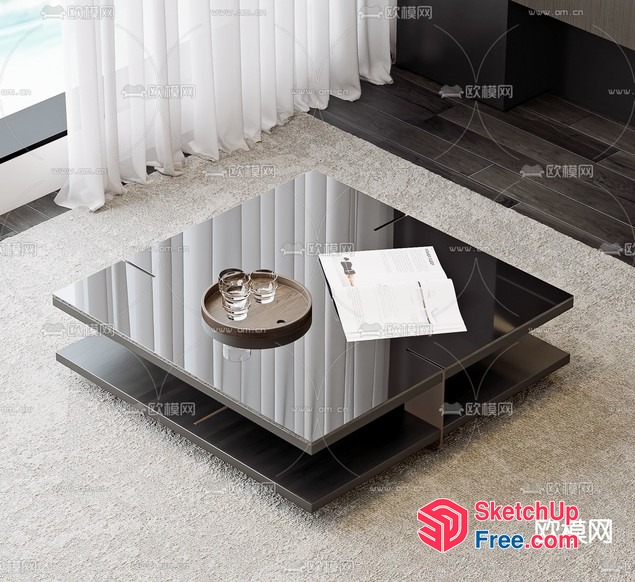 Modern Living Room Interior With Glass Coffee Table 3D SketchUp File